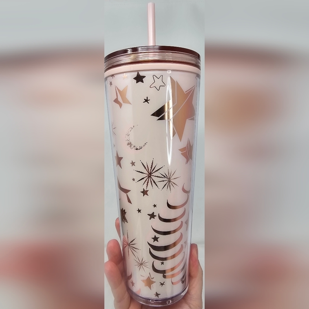 Starbucks 2023 Pink Moon & Stars Decorate Lid Venti 24 Oz Tumbler With Charms - Picture 3 of 11